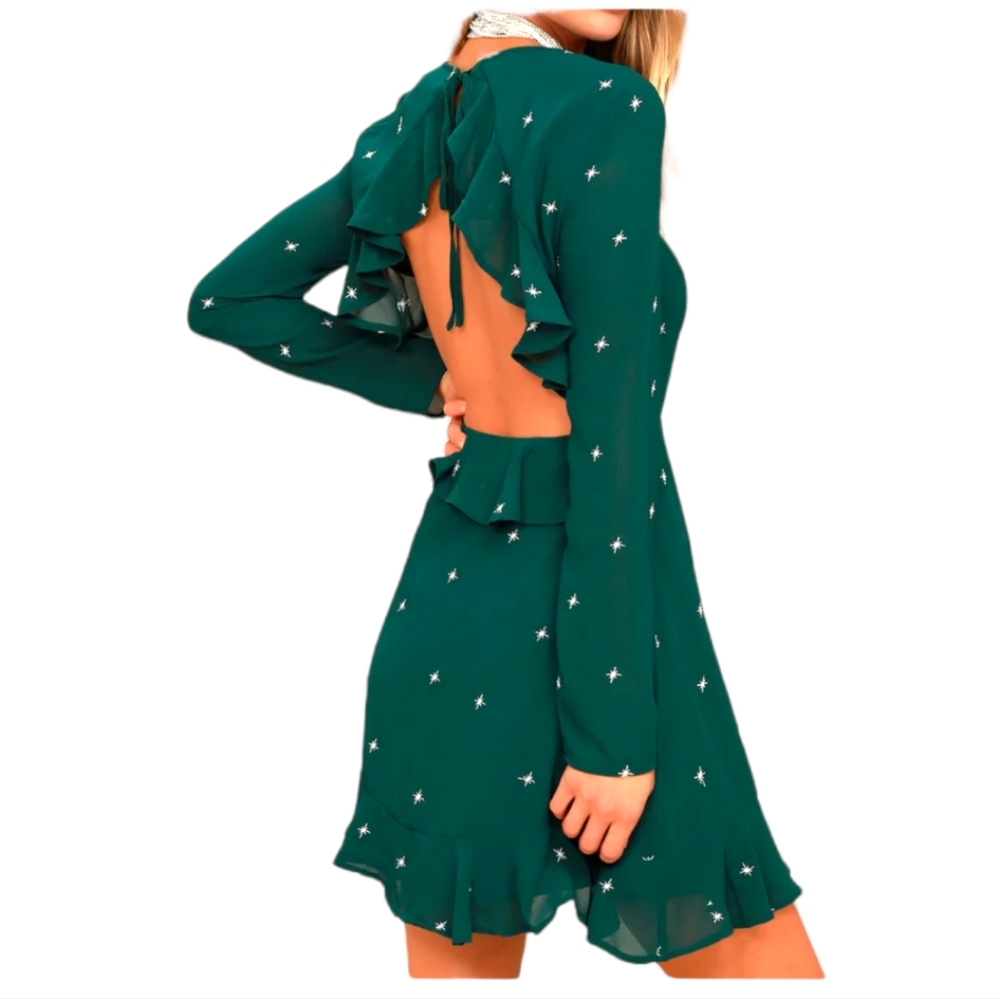 Counting Constellations Forest Green Embroidered Backless Dress xs